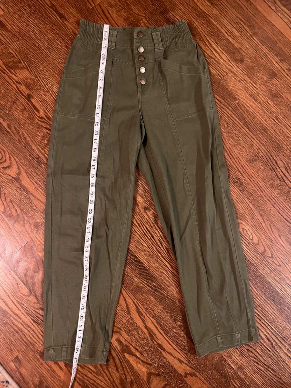 Knox Rose Olive Green High-Waist Button-Front Chinos